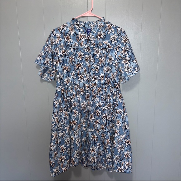 Ro’s Garden Vibeka Floral Cotton Mini Shirtdress in Light Blue Olga Floral XS